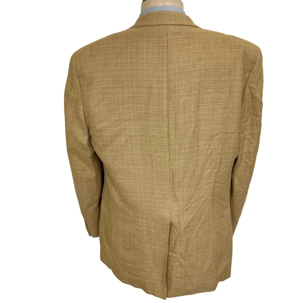 Chaps 1978 Blazer Men 42L Tan‎ Gold Woven Texture Silk Luxury Classic Jacket